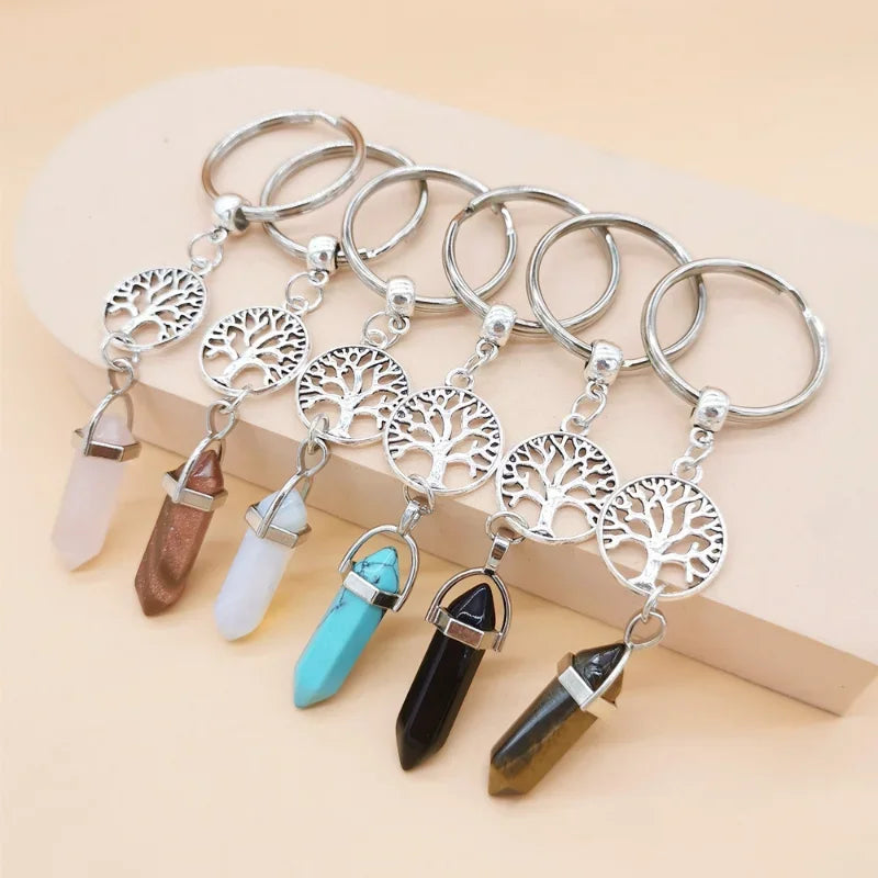 20 stücke Natürliche Stein Kristall Quarz Schlüsselbund Frauen Männer Handtasche Hangle Auto Schlüssel Halter Raw Mineral Stein Schlüsselring Schmuck