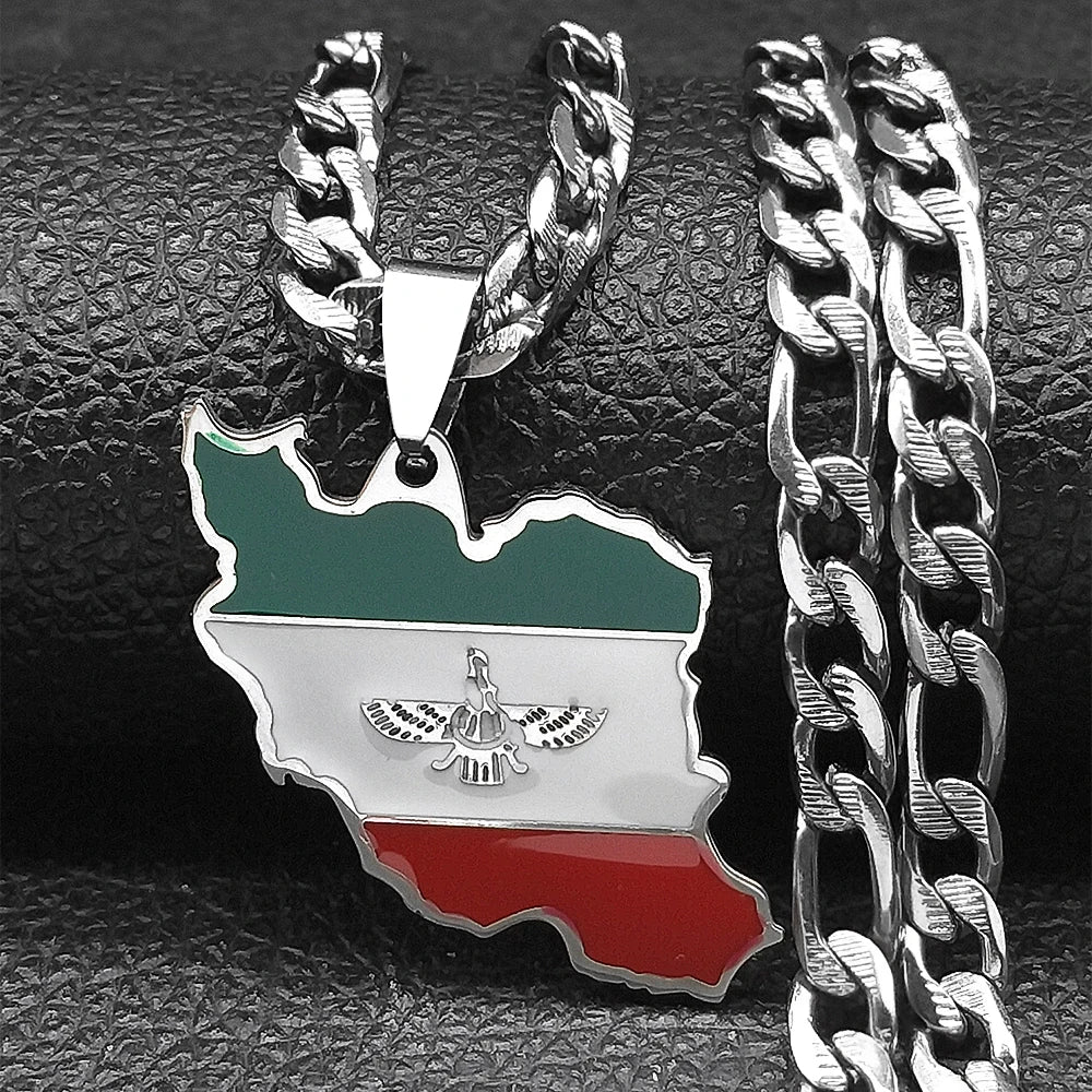 Iran Karte National flagge Anhänger iranische Halskette für Frauen Männer Edelstahl Gold Farbe Hip Hop Halsketten Schmuck Geschenk n3459s05