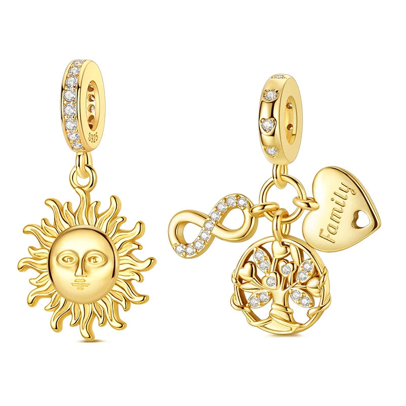 Goldfarbene Charms aus 925er Sterlingsilber, original goldene Sicherheitskette, runder Abstandshalter-Clip-Charm, DIY-Schmuck für Damen, Armband, Geschenk