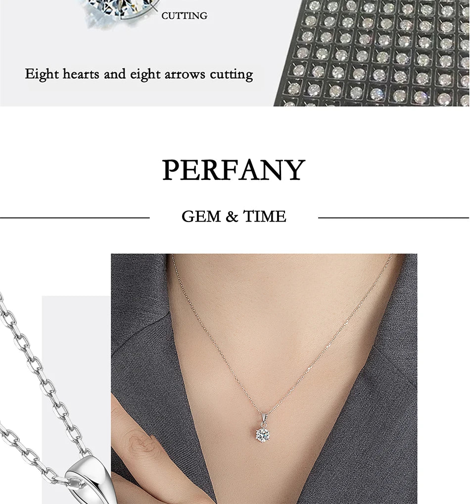 PERFANY 0,5-5CT Moissanit Halskette für Frauen S925 Reines Silber Klassische Sechs Klaue Runde Diamant Anhänger Minimalistischen Hochzeit schmuck