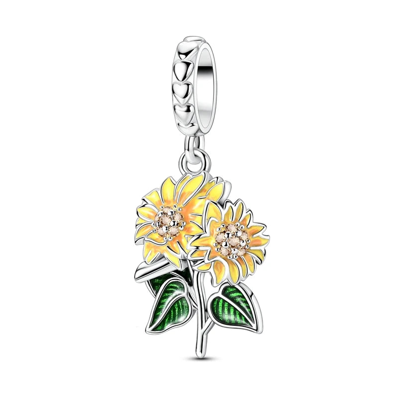 Neu im 925er-Sterlingsilber, goldene Sonnenblume, glückliche Sterne, passend für Original-Armbänder, Halsketten, Sonne, Mond, Diamant-Charm, Schmuck zum Selbermachen