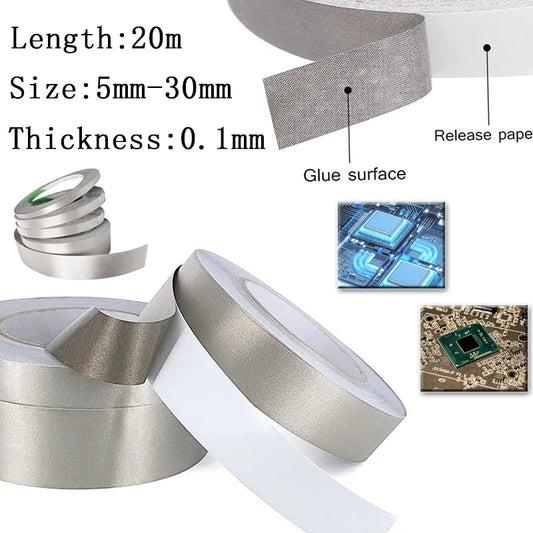 1–3 Rollen 20 Meter leitfähiges Stoff-Gewebeband, 5 mm ~ 30 mm Breite, einseitiges Klebeband für Laptop-Handys, LCD-EMI-Abschirmung