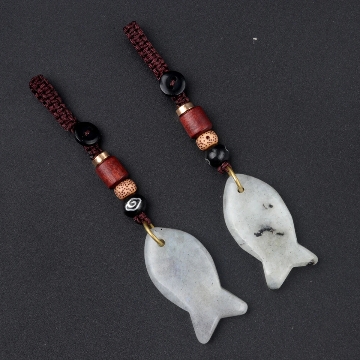 1 stücke natürliche Halbe del stein Tigerauge Stein gewebte kleine Fisch Auto Schlüssel bund Tasche Anhänger Schmuck Zubehör Geschenk