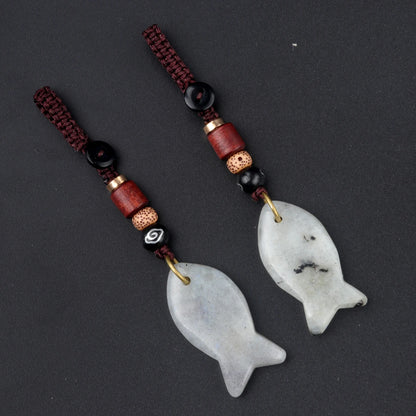 1 stücke natürliche Halbe del stein Tigerauge Stein gewebte kleine Fisch Auto Schlüssel bund Tasche Anhänger Schmuck Zubehör Geschenk