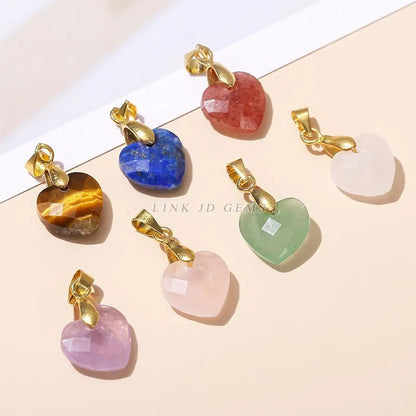 5 teile/los natürliche rosa Quarz Amethyst Lapislazuli facettierte Herz Anhänger 12*5mm kleine Gold Charms für Schmuck herstellung Zubehör