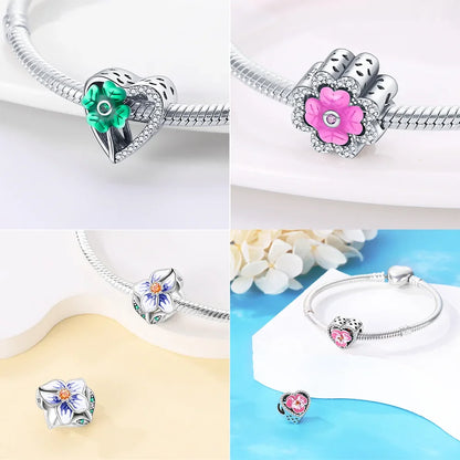 925 Silber Farbe Romantische Retro Herzförmige Blume Wächter Schmetterling Amulett Fit Original Armband DIY Schmuck Geschenk