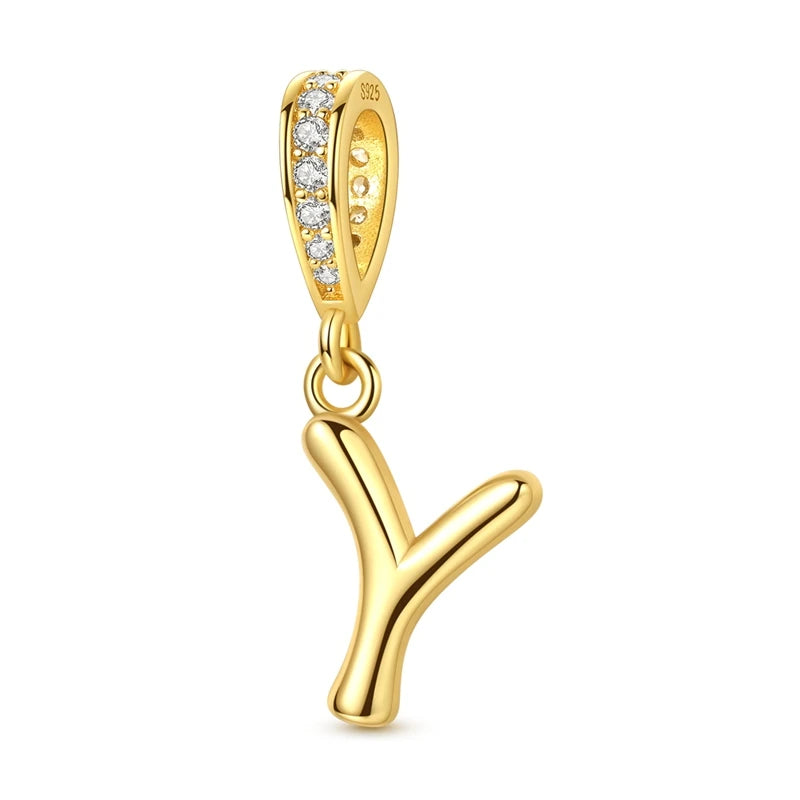 Golden Series Funkelnder Elefanten-Anhänger aus 925er-Sterlingsilber und 26 englische Alphabet-Anhänger, passend für Armbänder, exquisites Geschenk