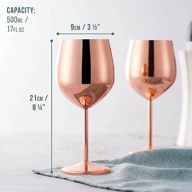 500 ml Weinglas-Becher aus Edelstahl, 304 Roségold, Silber, Goldfarbe, langlebiger Metallbecher für Rotwein, Champagner, Bar, Party