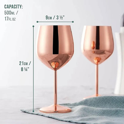 500 ml Weinglas-Becher aus Edelstahl, 304 Roségold, Silber, Goldfarbe, langlebiger Metallbecher für Rotwein, Champagner, Bar, Party