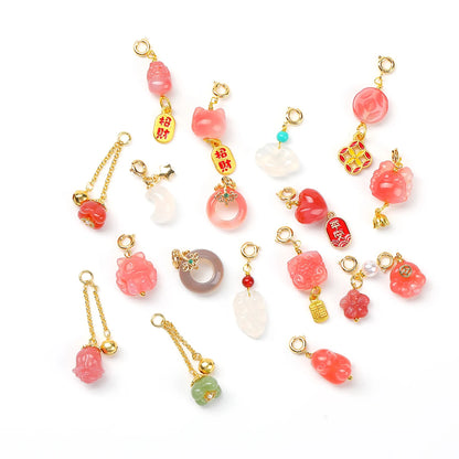 1 Stück Naturstein Salzquelle Achat geschnitzt Cartoon Katze Anhänger niedliche Charms für Schmuckherstellung DIY Armband Halskette Zubehör