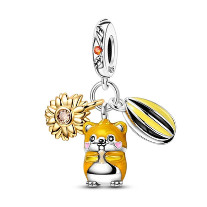 Kürbishaus-Perlen und Kuchen-Donut-Herzform aus 925er-Sterlingsilber, dreifach baumelnder Charm, passend für Armbänder, goldene orangefarbene Anhänger-Geschenke