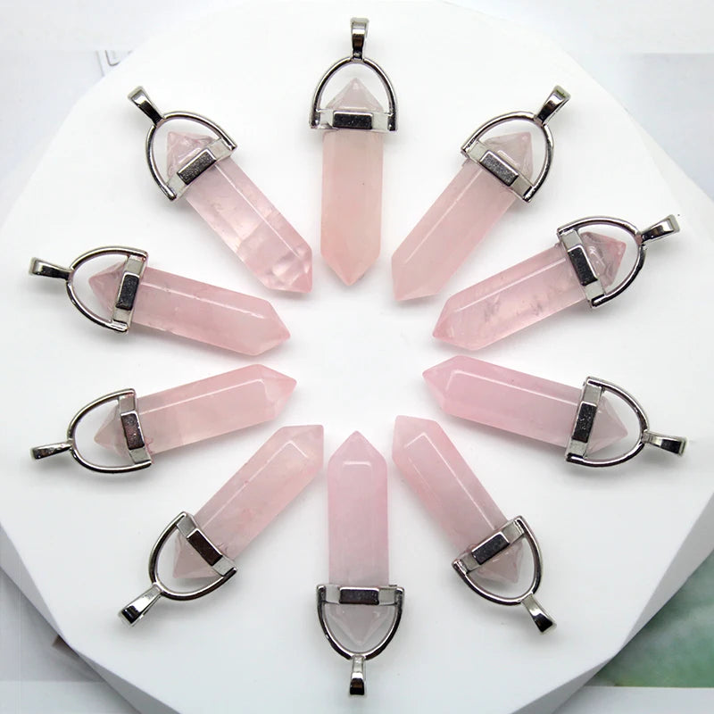 24 stücke Natürliche Stein Achate Quarz Kristall Anhänger Für Halskette Charme Fluorit Sechseckigen Anhänger DIY Schmuck Machen Zubehör