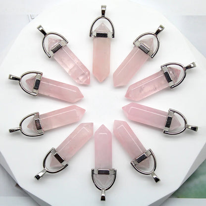 24 stücke Natürliche Stein Achate Quarz Kristall Anhänger Für Halskette Charme Fluorit Sechseckigen Anhänger DIY Schmuck Machen Zubehör