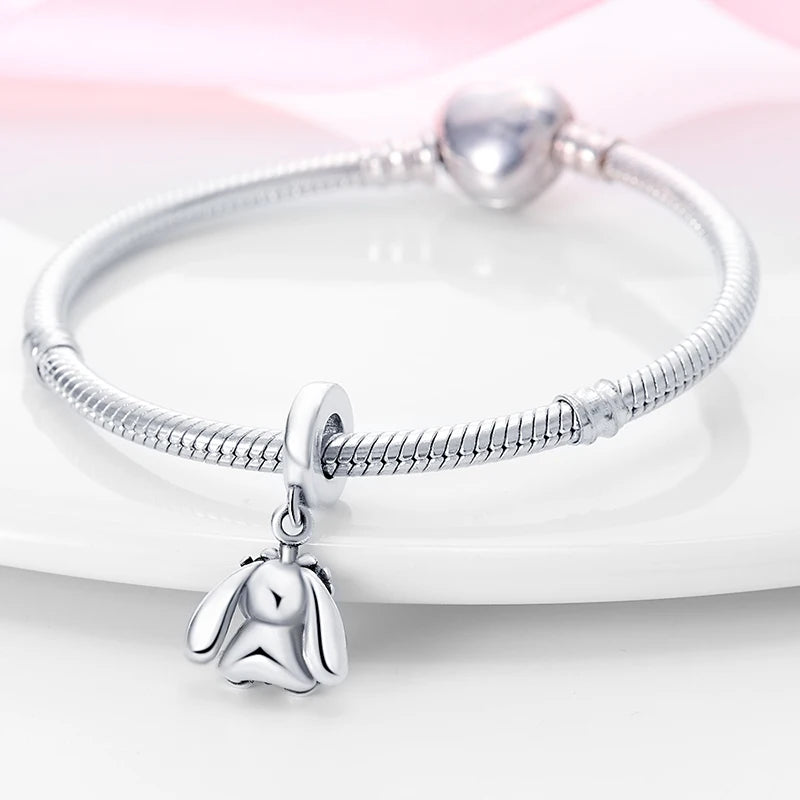 Blumen-Kaninchen-Charm-Anhänger aus 925er-Sterlingsilber mit Zirkonia, passend für DIY-Armband-Halskette, Geschenk für Sie, Colgante Plata