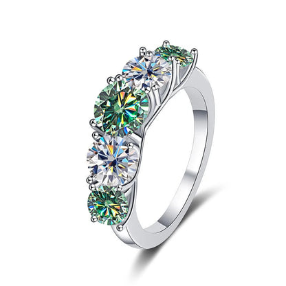 JOIAS HOME 18 Karat vergoldet 3,6 CT Alle Moissanit Ringe für Frauen 5 Steine funkelnder Diamant Ehering S925 Sterling Silber Schmuck