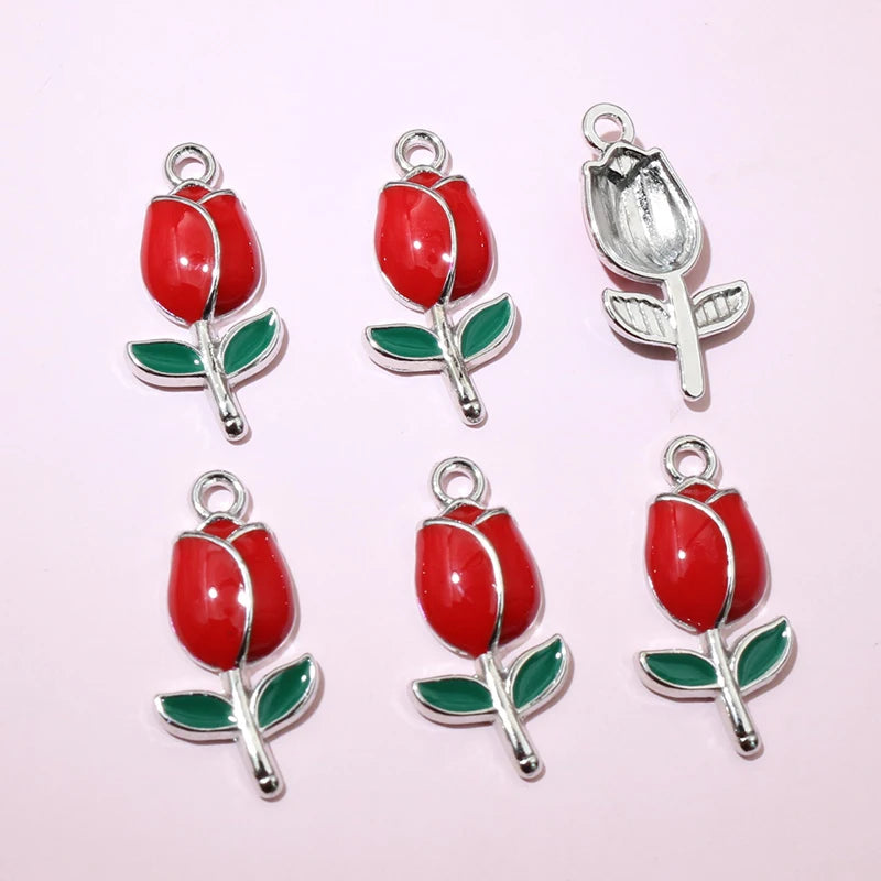20 Stück 21x10mm Emaille Rose Knospe Blume Charms Anhänger Legierung Metall DIY Schmuckherstellung Zubehör Erkenntnisse für Halskette Ohrringe