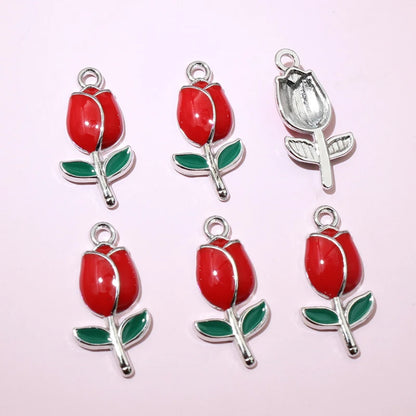 20 Stück 21x10mm Emaille Rose Knospe Blume Charms Anhänger Legierung Metall DIY Schmuckherstellung Zubehör Erkenntnisse für Halskette Ohrringe