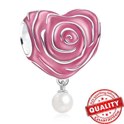 Charm-Anhänger aus 925er-Sterlingsilber mit Oktopusperlen und Stammbaum und Herz, passend für Schlangenarmband, Boutique-Halskette, rosa Anhänger, Geschenk