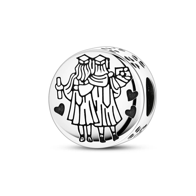 Graduation Series Original Charms Perlen Anhänger 925 Sterling Silber Blumen Kappe Herz Charms für Armband DIY Party Schmuck Geschenk