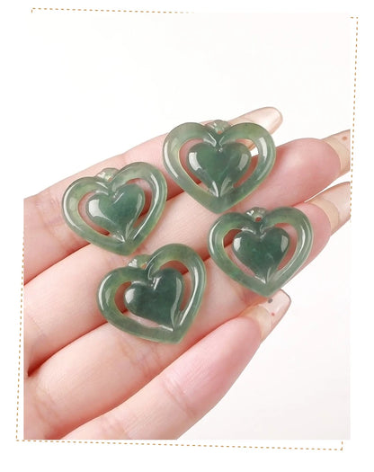 1 piece natural stone Guatemala jadeite carved heart shape emerald bead for jewelry making DIY necklace bracelet charms accessories