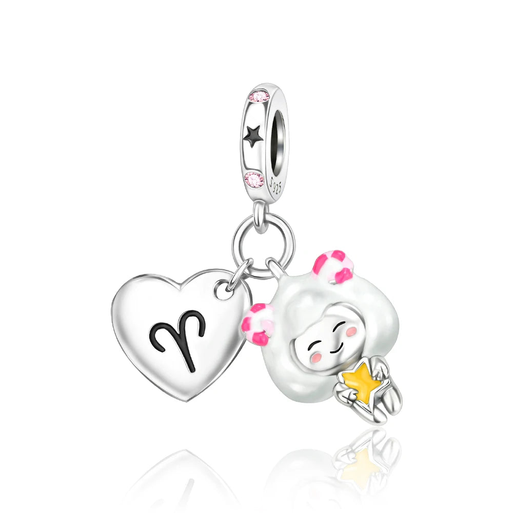 Exquisite Charm-Anhänger aus 925er-Sterlingsilber mit weißen Tigerperlen und Kaninchen-Barista-Anhänger, passend für Armbänder, niedliche Schmuck-Accessoires, Geschenke