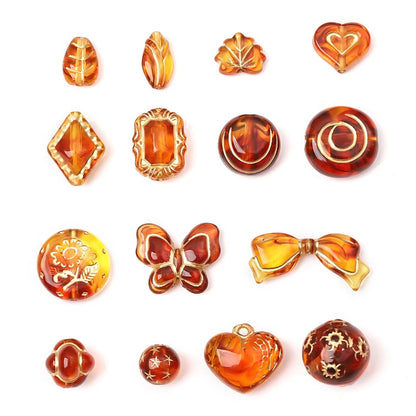 Acryl Retro Bernstein Gold Barock Kunststoff Perle Herz Blume Schmetterling Perlen für Halskette Armband DIY Schmuck herstellung