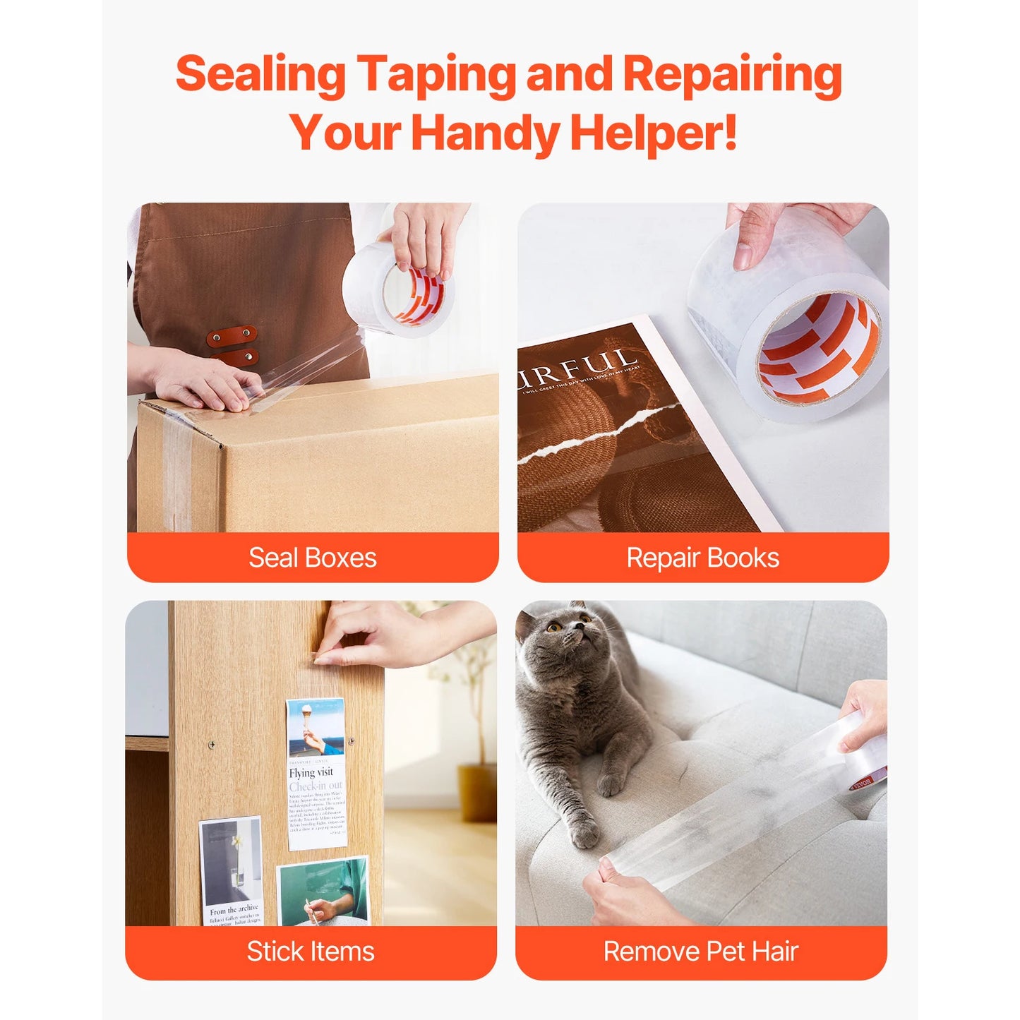 SucceBuy 6/24 Rollen 7,6 cm 70 m hochviskoses, transparentes Klebeband, transparentes Verpackungsband für Büroverpackungen, Expressverpackungen