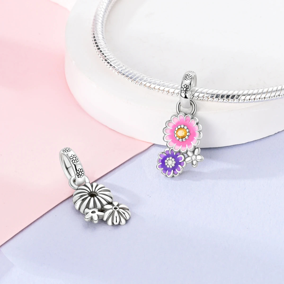 Versilberte Katzenpfote, Zauberwürfel, Blumen-Charms, Anhänger, passend für Original-Armbänder, DIY-Modeschmuck