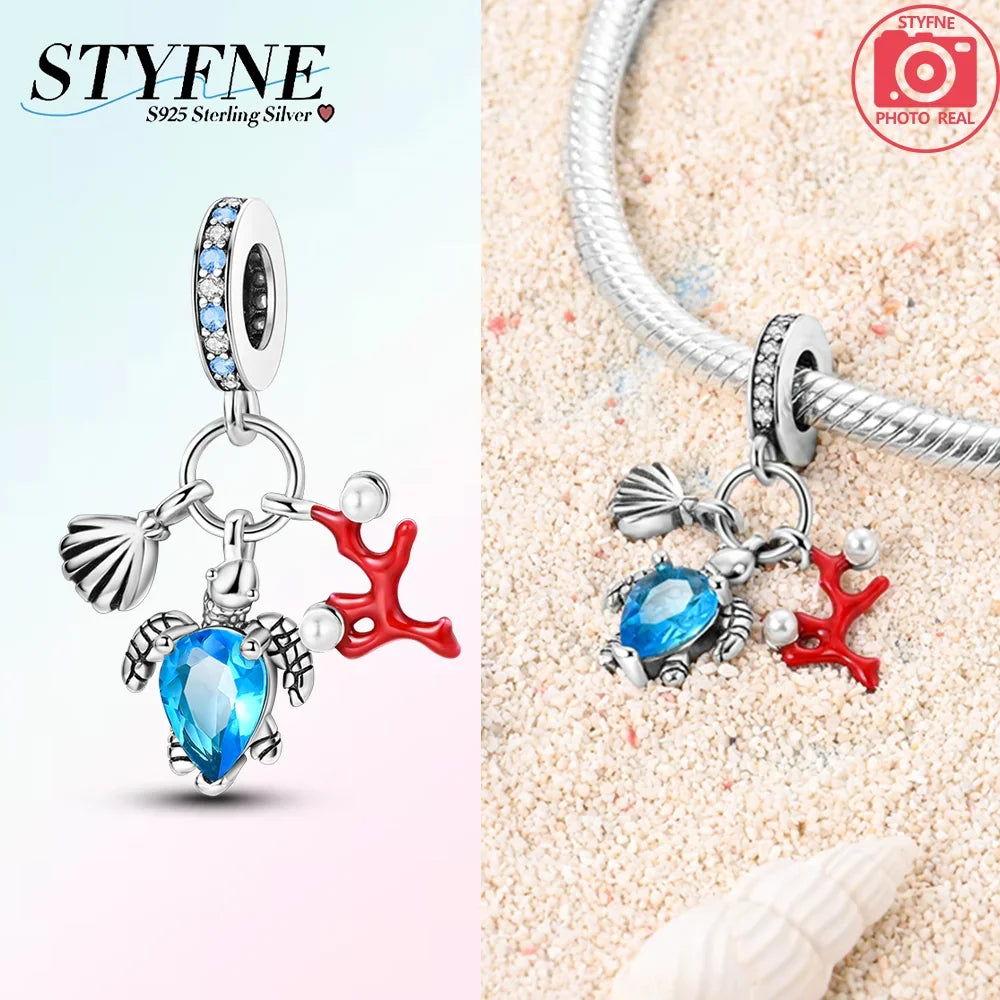 Charm-Charm aus 925er-Sterlingsilber, polychromatischer Zirkon, Sternschildkröte, Seestern-Charms, passend für Original-Armbänder, edler Schmuck, Weihnachtsgeschenk
