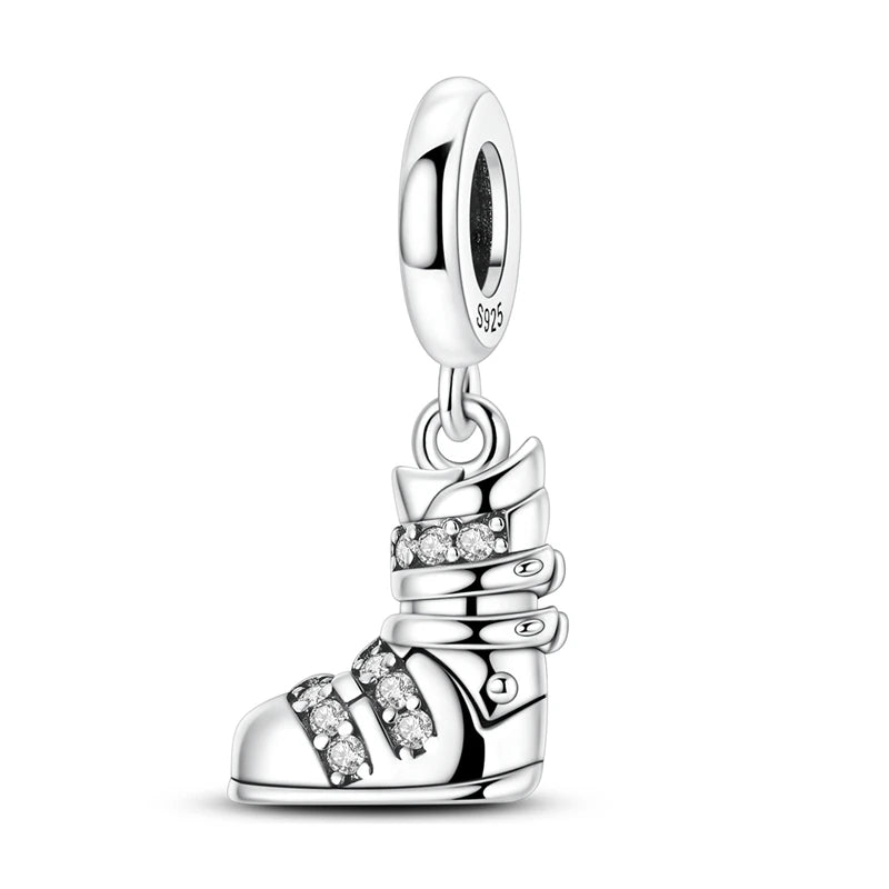 Klassische rote High Heels und goldene Turnschuhe aus 925er-Sterlingsilber, Fußball-Trophäe, baumelnder Charm, passend für Armbänder, Boutique-Schuhserie, Geschenke