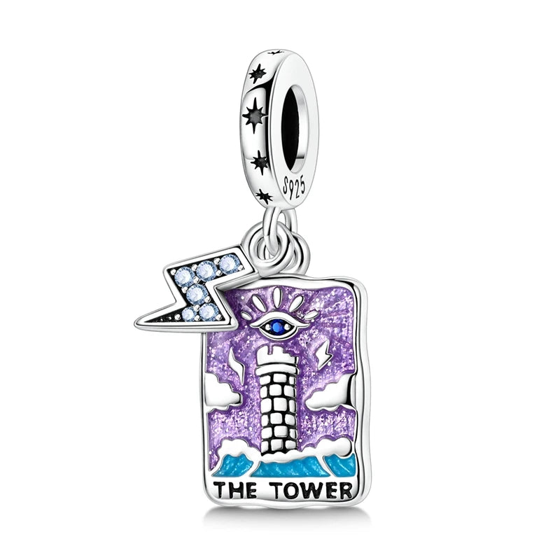Geheimnisvoller Charm-Anhänger aus 925er-Sterlingsilber mit Hexen- und Tarotkarten-Spielkarten, passend für DIY-Armbänder, Halsketten, die als Glücksgeschenk wünscht