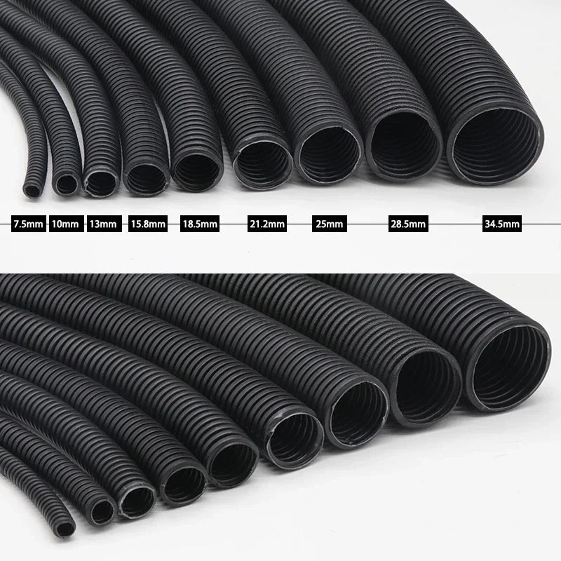 1/5/10M PP-isoliertes Wellrohr, ID7,5 mm ~ 34,5 mm, offenes Gewinde, schützende Drahtabdeckung, Wickelkabelmantel, flexibler geteilter Webstuhl