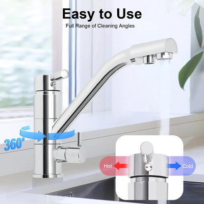 3-in-1 Wasserfilterhahn 360 °   Drehbarer Dreiwege-Küchenarmatur für heißes und kaltes Wasser, Osmose-System, Wasserhahn
