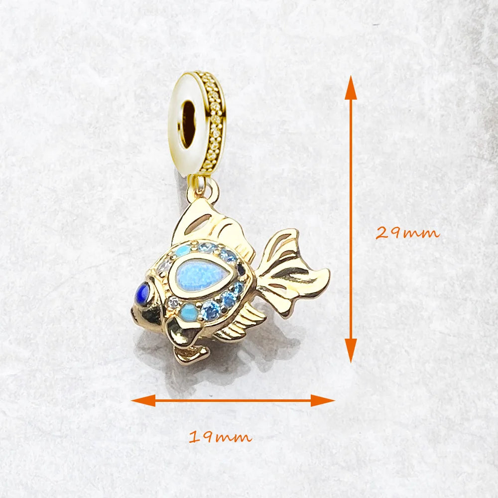 Bunte Fische vergoldet Anhänger Charms DIY Schmuck Sommer süß 100 % 925 Sterling Silber Geschenk