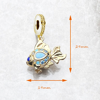 Bunte Fische vergoldet Anhänger Charms DIY Schmuck Sommer süß 100 % 925 Sterling Silber Geschenk