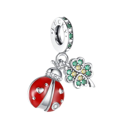 Glücksbringer aus 925er-Sterlingsilber mit vierblättrigem Kleeblatt, Hufeisenkrabbe, Marienkäfer-Zahlen-Charm, passend für DIY-Armbänder, Halsketten, Gesundheit, Glücksgeschenke