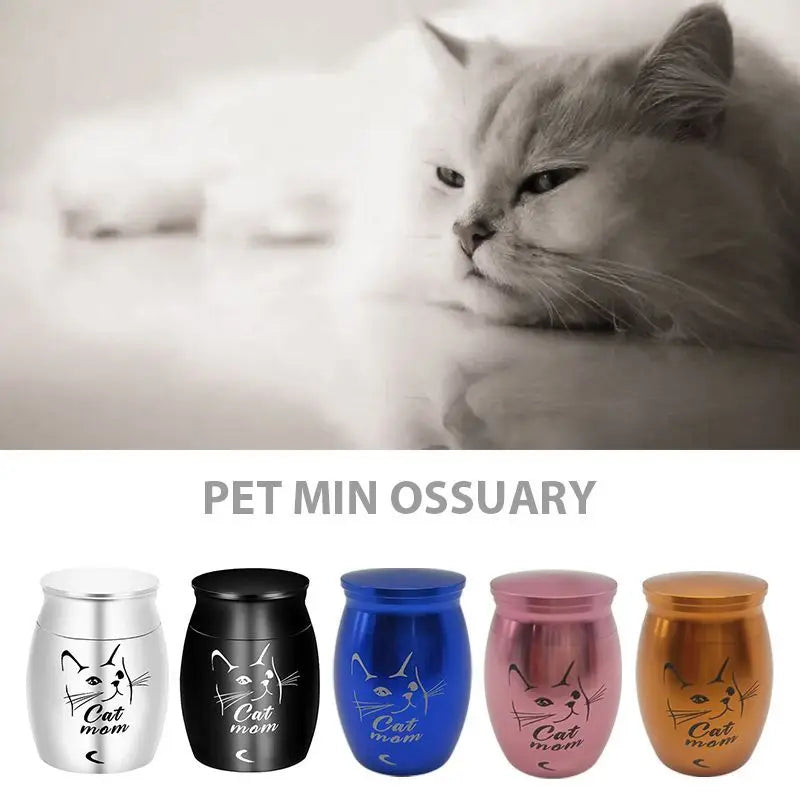Stainless Steel Pet Urns, Small Face Print, Memorial Urn, Dog and Cat Ash Holder, Urn for Human Pet Ashes, Blue/Black