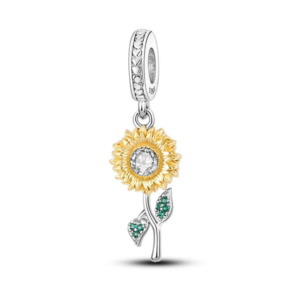 Blumen-Charms aus 925er Silber, Sonnenblumen-Tulpen-Anhänger, passend für Original-Pan-Armbänder zur Herstellung von Schmuck
