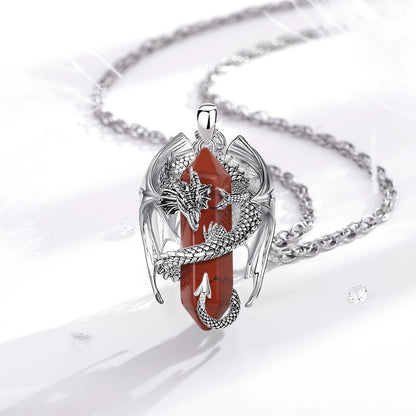 Eudora-Drache umwickelter roter Jaspis, sechseckiger Anhänger, Heilstein, Kristall-Amulett-Halskette, spiritueller Schmuck, Geschenk für Frauen und Männer