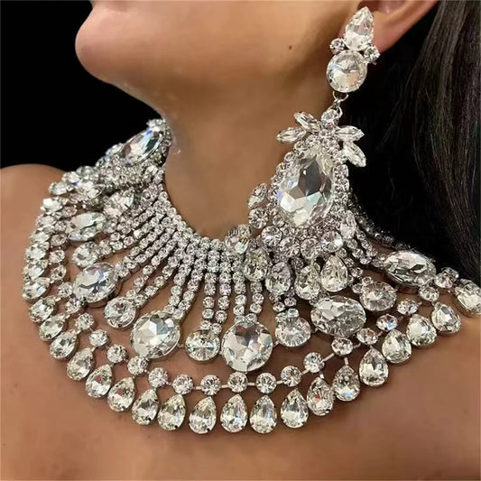 Übergroße runde Strass-Halskette für Mädchen und Frauen, Accessoires, luxuriöse Hochzeitsdekoration, Schmuck, Geschenke, extravagante Halskette