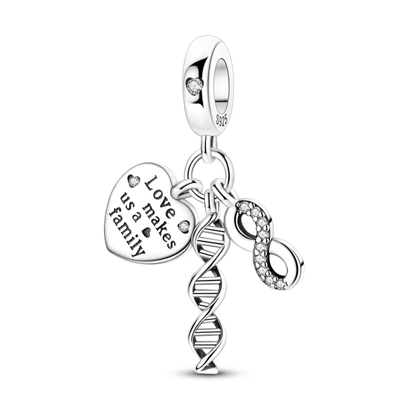 Romantische Schleifenperlen aus 925er-Sterlingsilber und herzförmiger, unendlicher baumelnder Charm, passend für Armbänder, schöne Schmuck-Accessoires, Geschenke