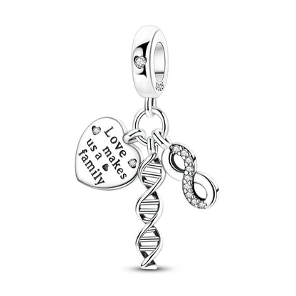 Romantische Schleifenperlen aus 925er-Sterlingsilber und herzförmiger, unendlicher baumelnder Charm, passend für Armbänder, schöne Schmuck-Accessoires, Geschenke