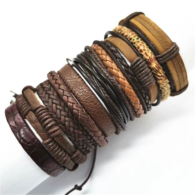 10 Pcs/Set Black Wrap Woven New Fashion Handmade Men Bracelets Male Women Leather Bracelets Men Bangle Wholesale Jewelry Gift