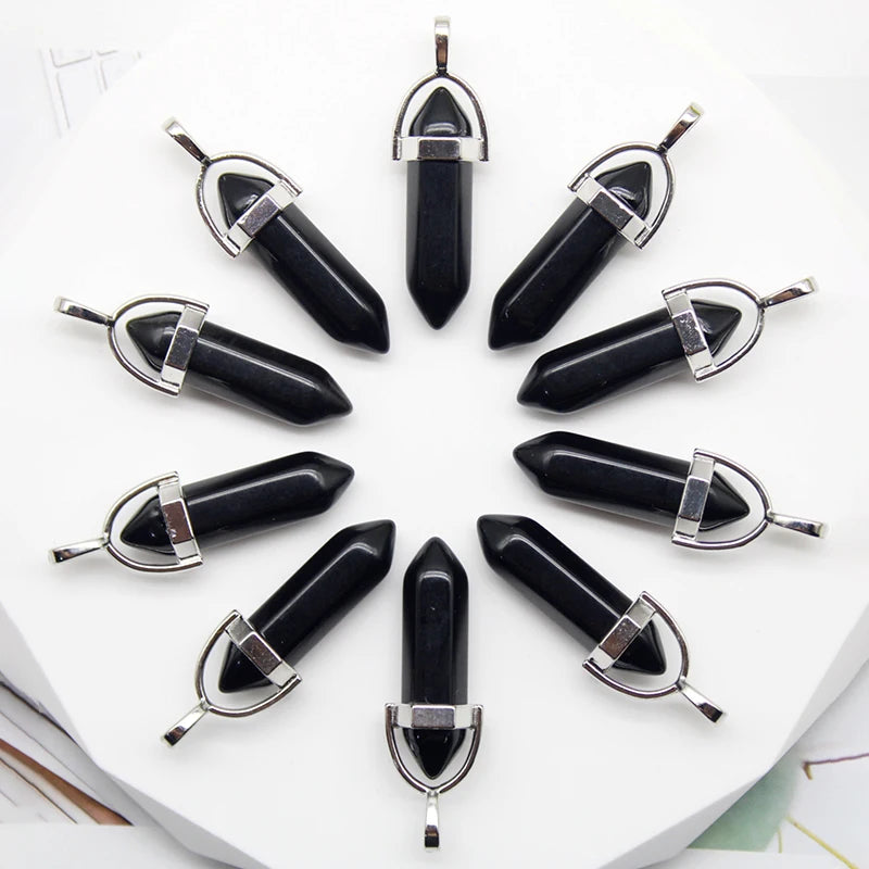 24 stücke Natürliche Stein Achate Quarz Kristall Anhänger Für Halskette Charme Fluorit Sechseckigen Anhänger DIY Schmuck Machen Zubehör