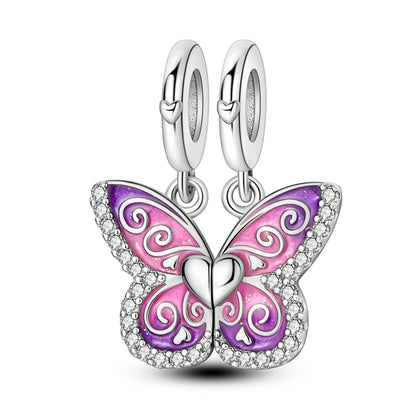 Sicherheitsketten aus 925er-Sterlingsilber, violette Serie, Schmetterling, Widder, Zwillinge, passend für Original-Armbänder, DIY-Schmuckherstellung, Geschenk für Frauen