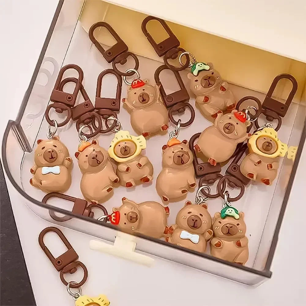 1-10Pcs Lustige Cartoon Capybara Schlüsselanhänger Frauen Männer Charme Harz Glänzend Flatback Tier Anhänger Schlüsselring Schmuck, Die Entdeckungen