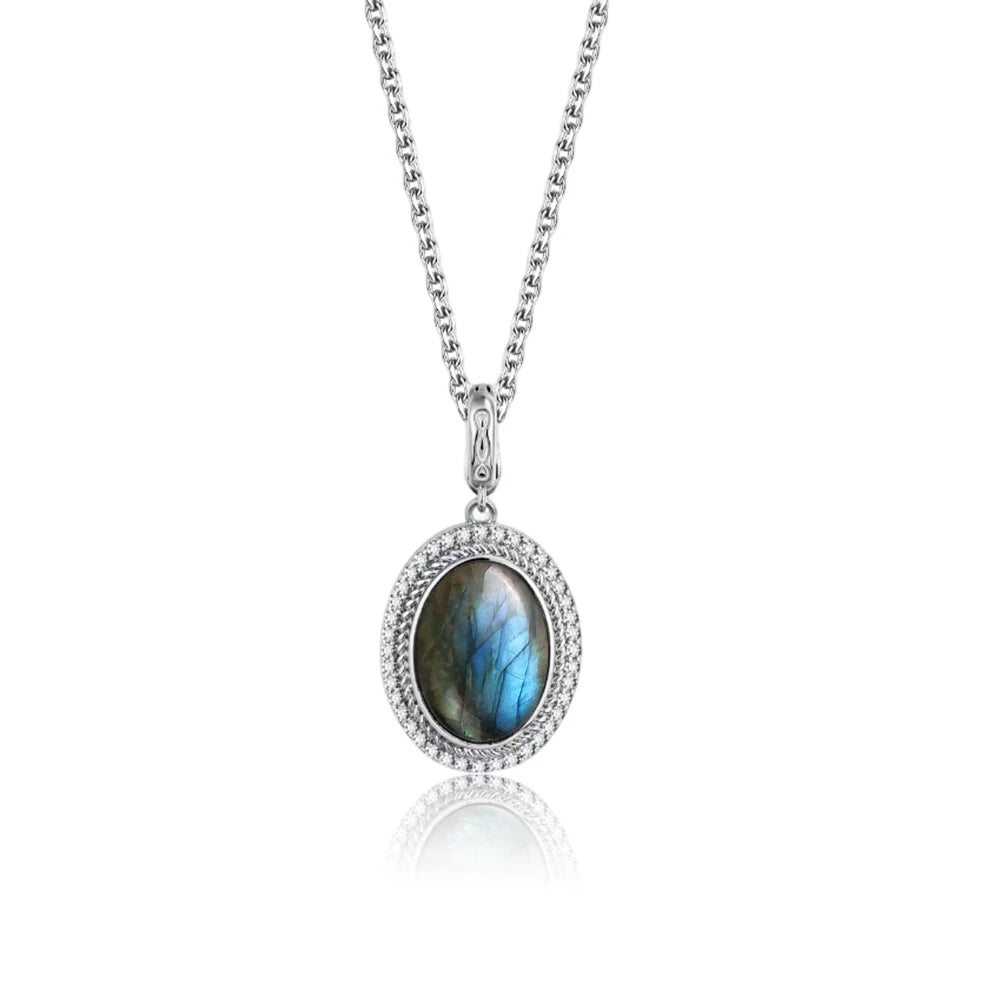 Halskette aus 925er-Sterlingsilber, natürlicher schwarzer Onyx, oval, 10 x 14 mm, mit Cry-Skelett, schlichtes Design, mit Kristall für Damen