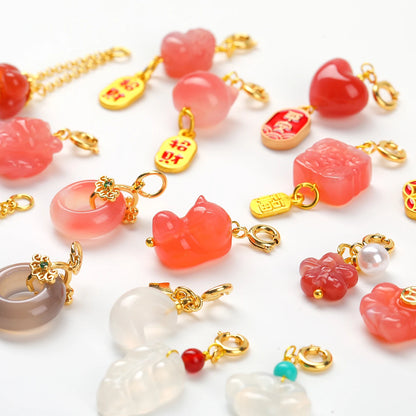 1 Stück Naturstein Salzquelle Achat geschnitzt Cartoon Katze Anhänger niedliche Charms für Schmuckherstellung DIY Armband Halskette Zubehör