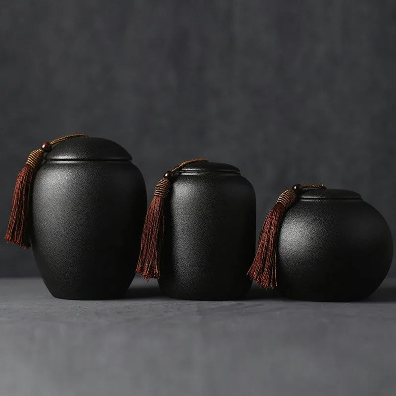 Ceramic urns for pets, black cremation of human ashes, small keepsake, funeral casket, memoria urn