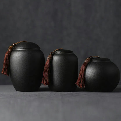 Ceramic urns for pets, black cremation of human ashes, small keepsake, funeral casket, memoria urn